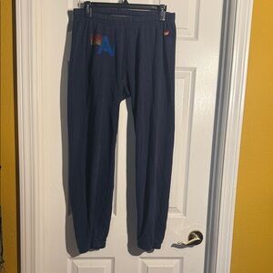 Aviator Nation Navy Sweatpants with Rainbow Logo